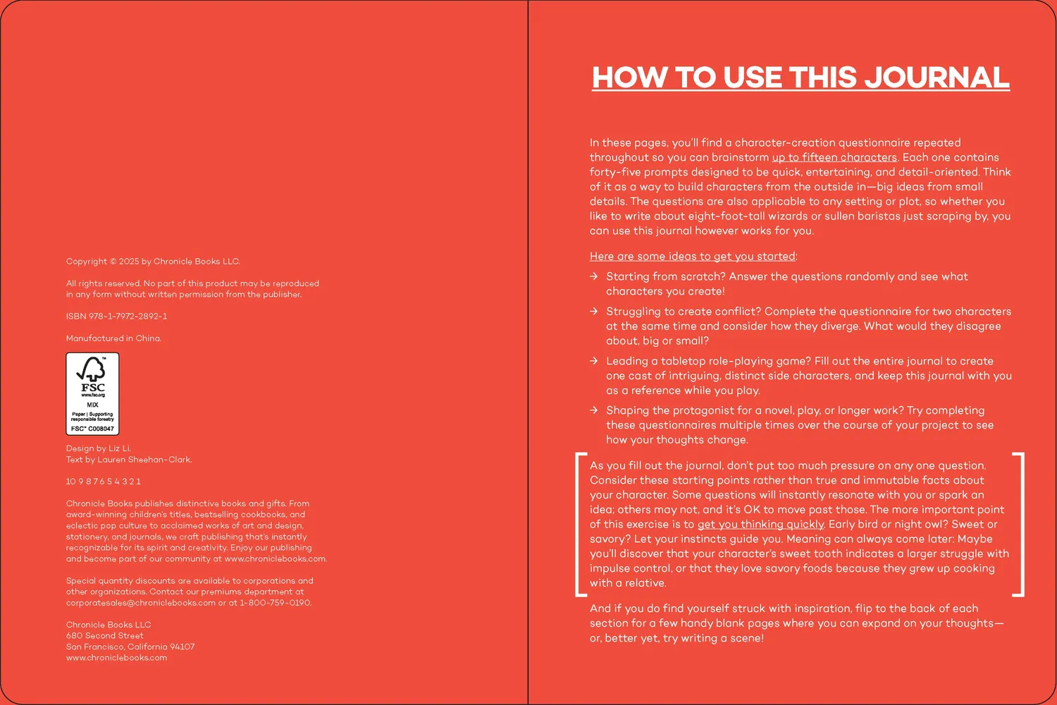 Abrams and Chronicle A Writer’s Journal for Creating Characters dagbok guidet