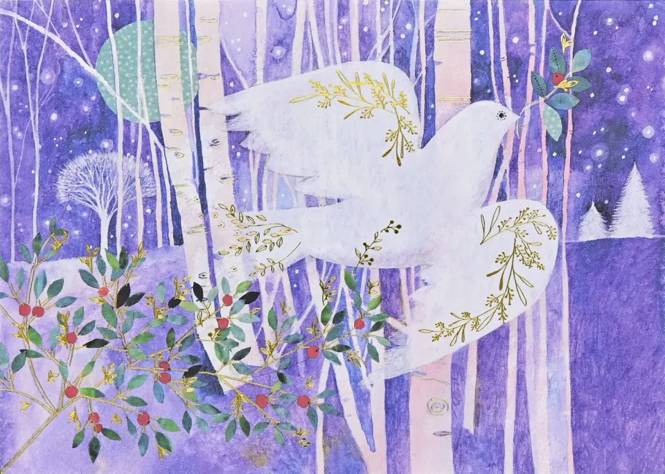 Peter Pauper Press Watercolor Dove julekort 20 stk gullfolie