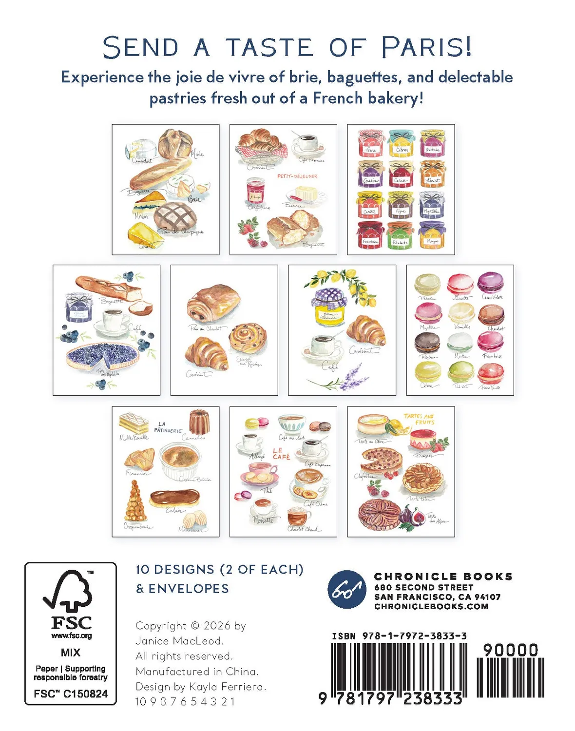 Brie Baguette Notes 20 notatkort eske franske