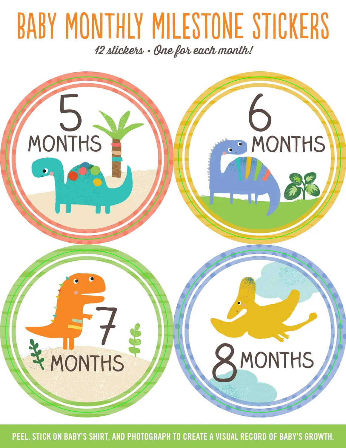 Peter Pauper Press baby månedsklistremerker dinosaur 12-pk