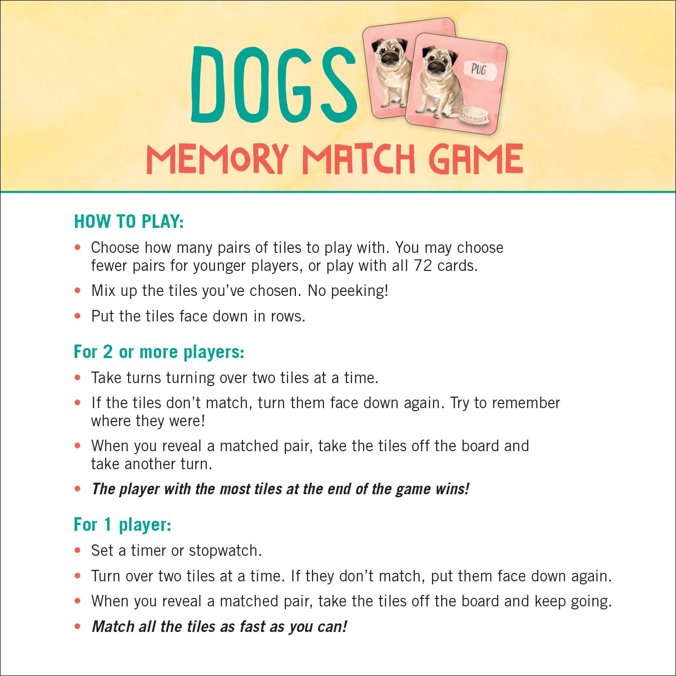 Peter Pauper Press Dogs memoryspill 72 kort