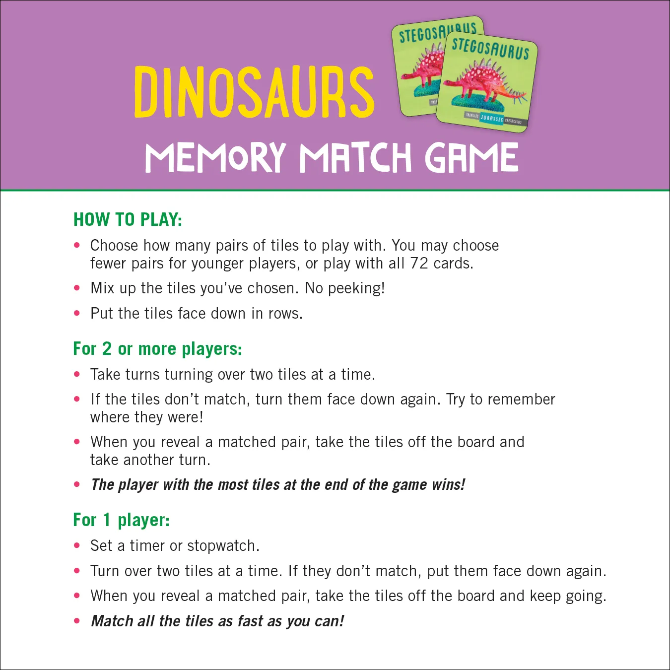 Peter Pauper Press Dinosaurs memo-spill 72 kort
