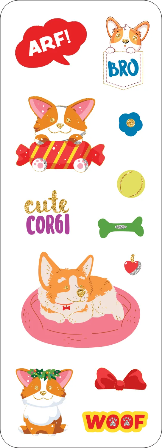 Peter Pauper Press Corgis Sticker Set klistremerker 65 stk holografisk