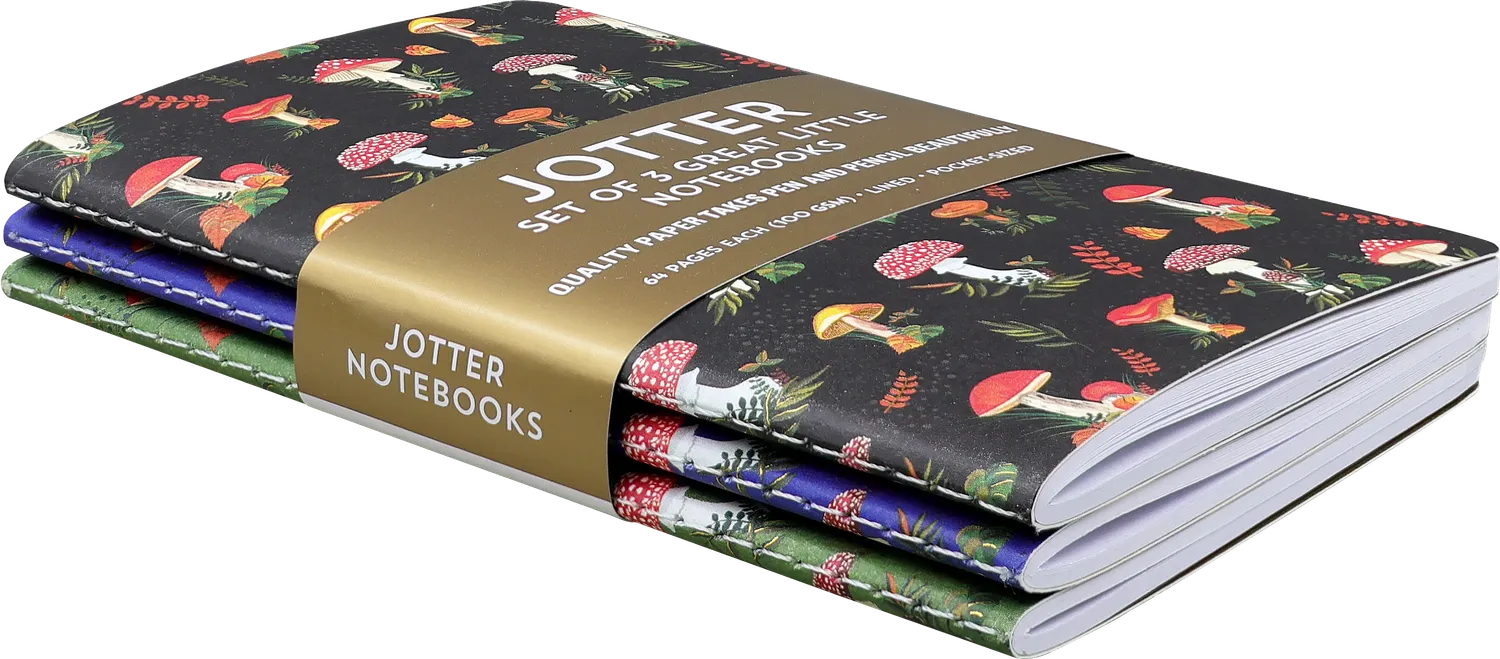 Peter Pauper Press Jotter Mushrooms mininotatbok 3-pakning linjert