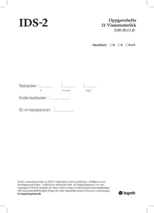 Hogrefe IDS-2 ruteplanlegging A5 hefte testmateriell