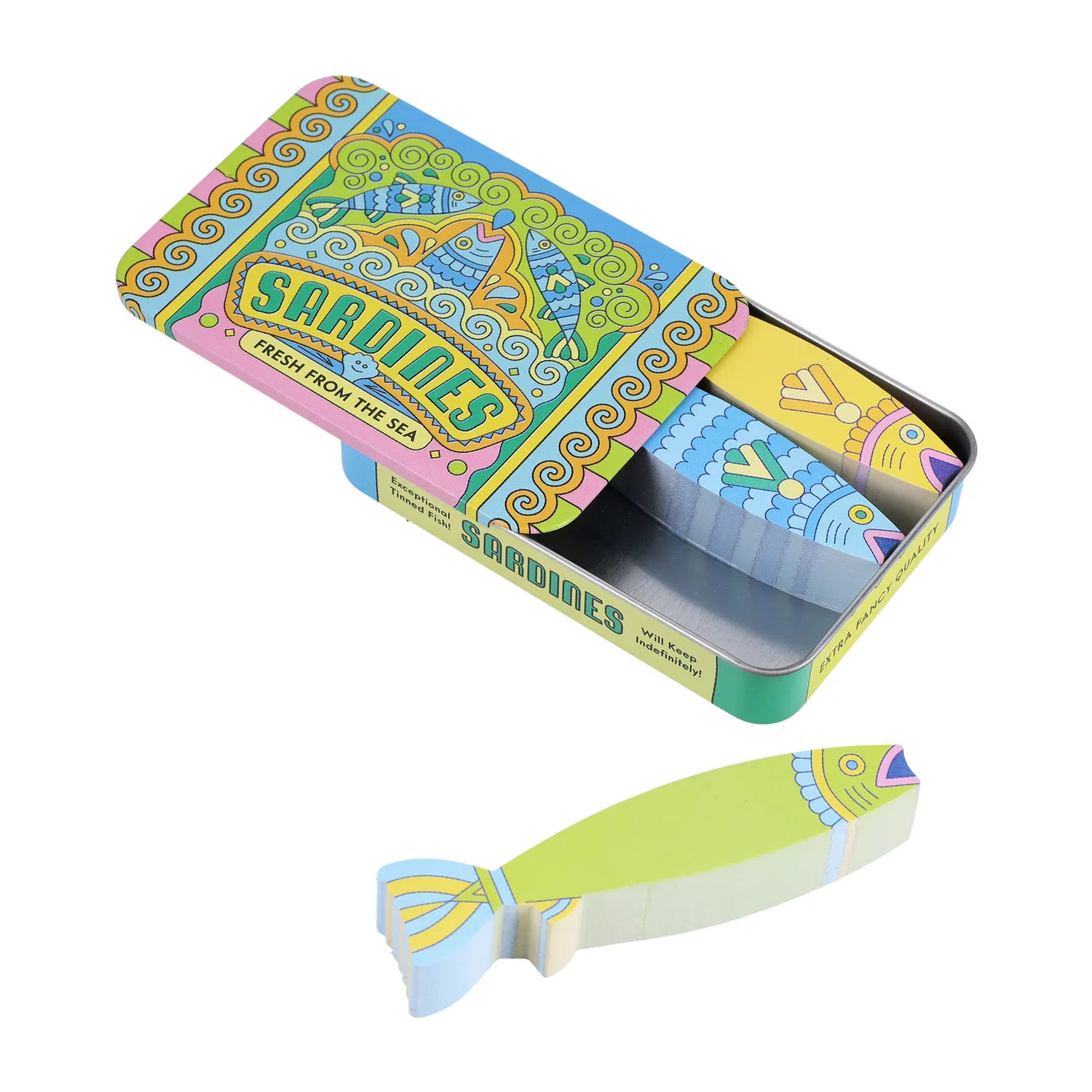 Chronicle Books Sardines Fishy Sticky Notes notatblokk 3-pakning i boks