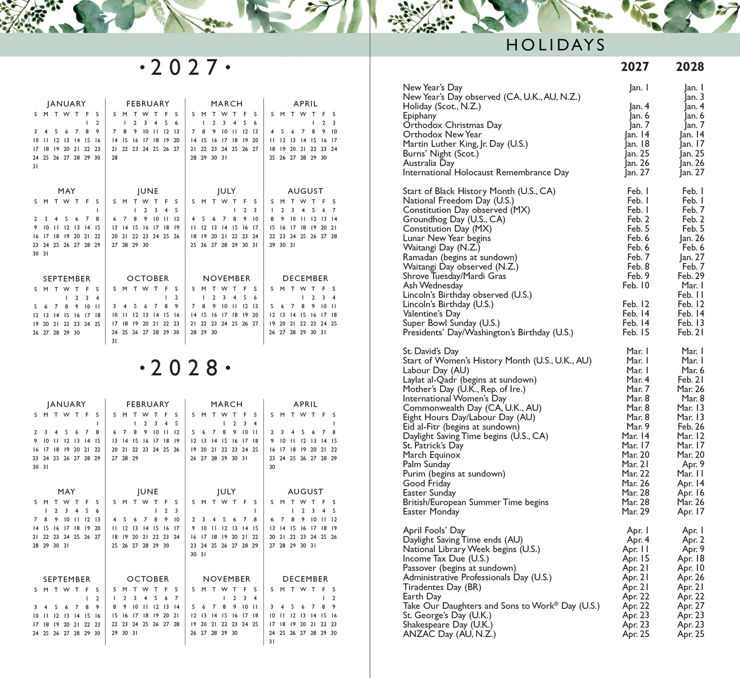 Peter Pauper Press Eucalyptus l favourite lomme-kalender 2027-28