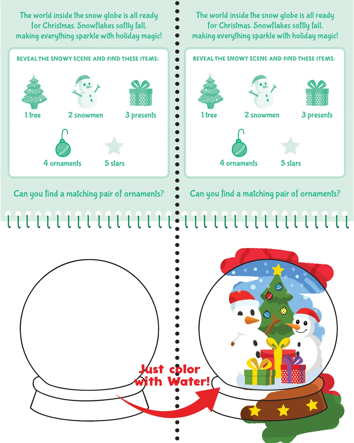 Peter Pauper Press Color With Water Christmas malebok vannpenn
