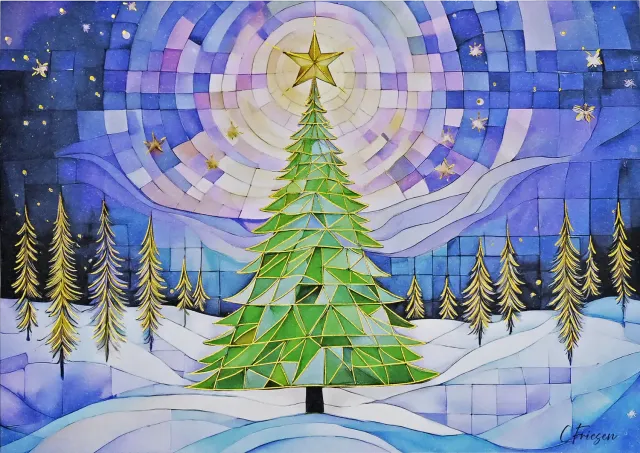 Peter Pauper Press Stained Glass Christmas Tree julekort 20-pakning