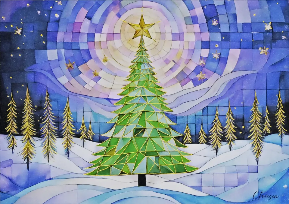 Peter Pauper Press Stained Glass Christmas Tree julekort 20-pakning