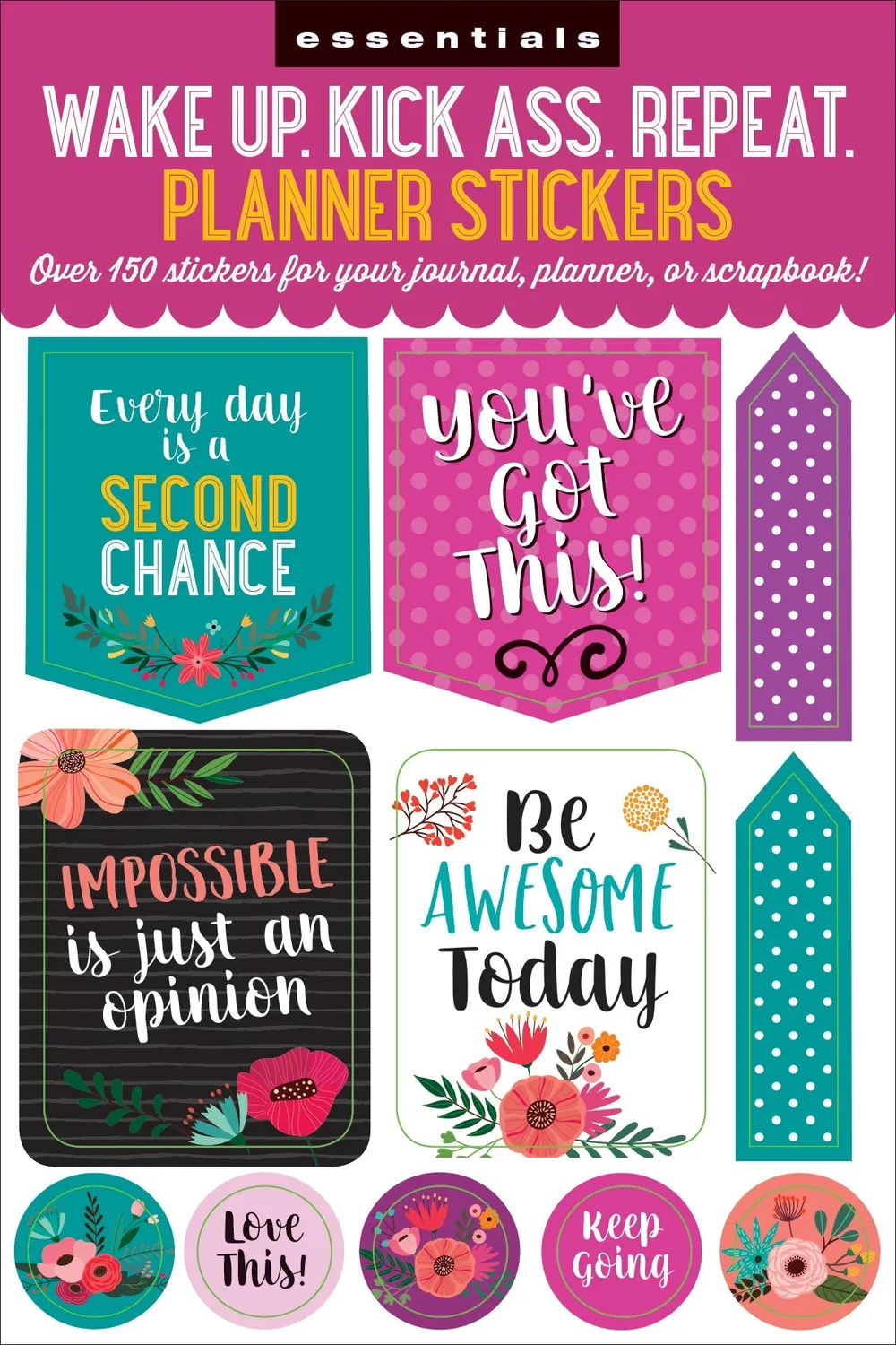 Essentials Wake Up Kick Ass Repeat klistremerker 150 stk planner