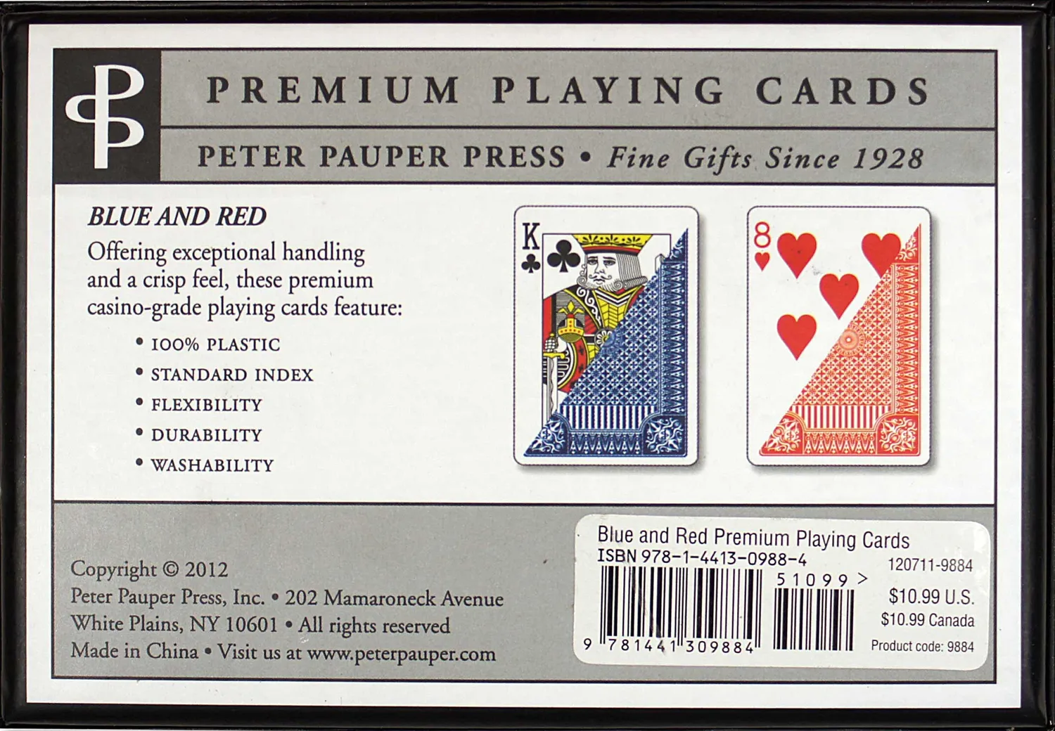 Peter Pauper Press Blue & Red spillkort plast 2 stokker