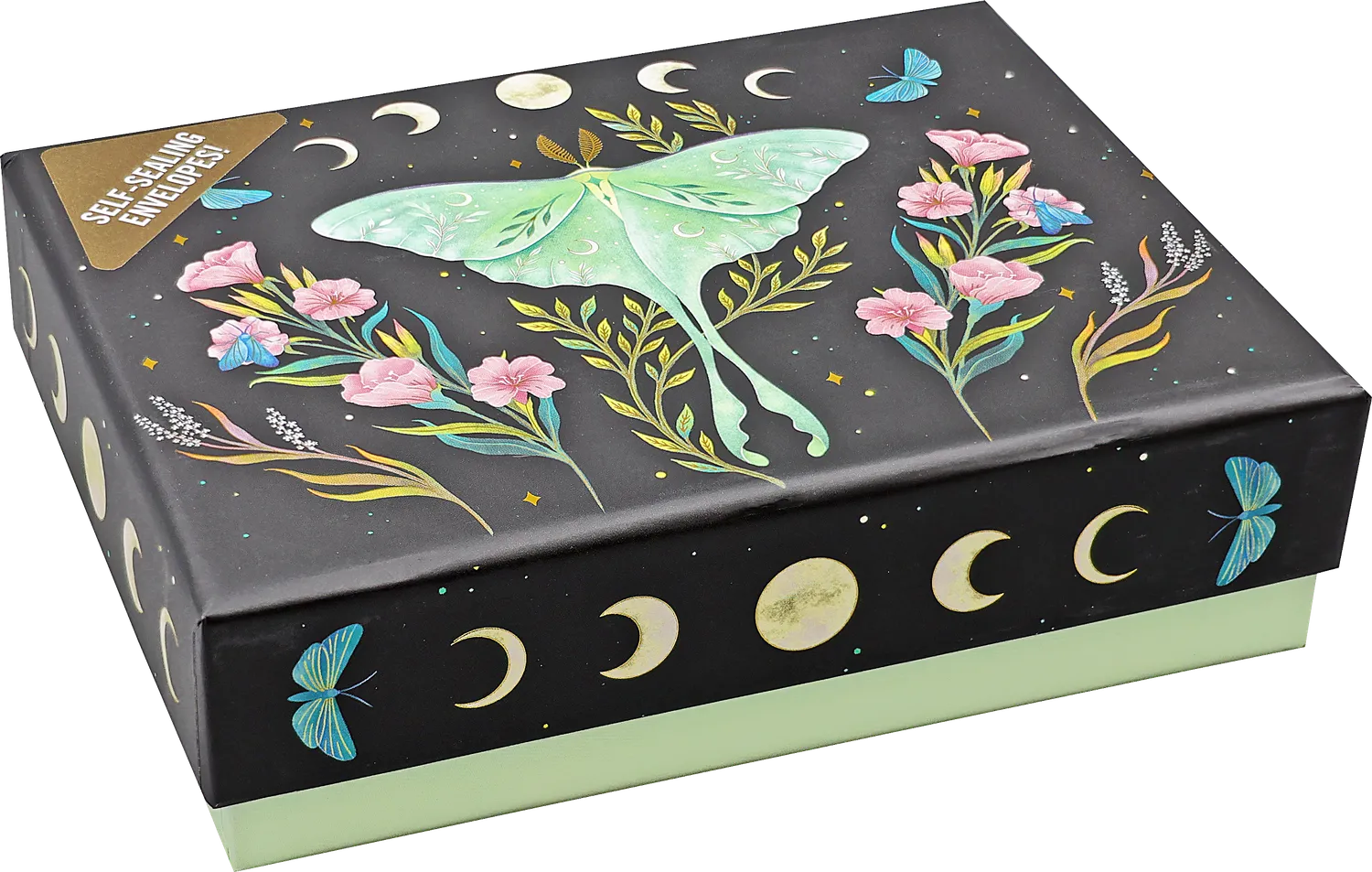 Peter Pauper Press Luna Moth kortsett 14 kort blanke gullfolie