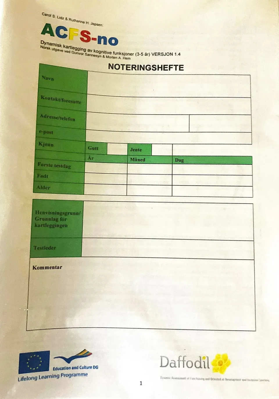 Hogrefe ACSF-NO noteringshefte á 10 sosial funksjon
