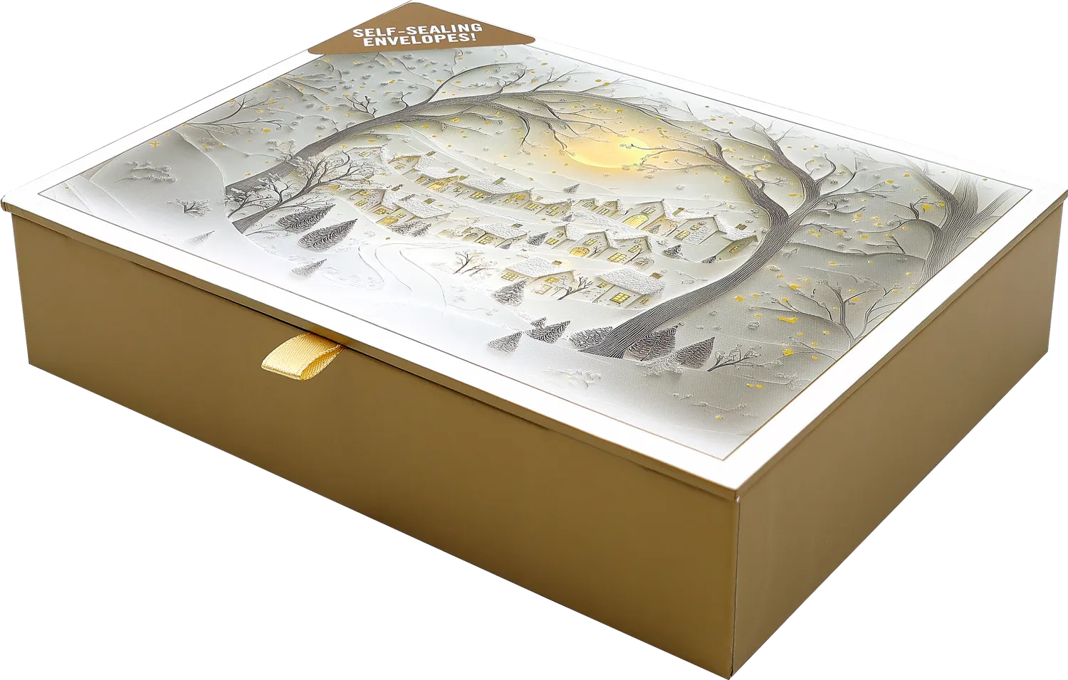 Peter Pauper Press Wintry Village julekort 20-pk gullfolie