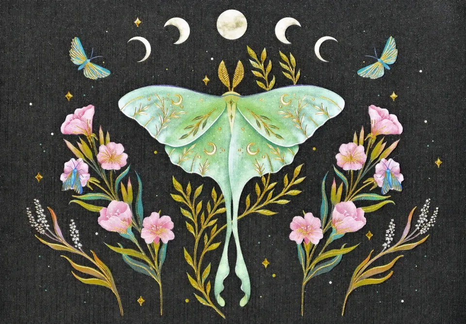 Peter Pauper Press Luna Moth kortsett 14 kort blanke gullfolie