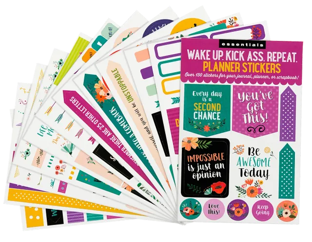Essentials Wake Up Kick Ass Repeat klistremerker 150 stk planner