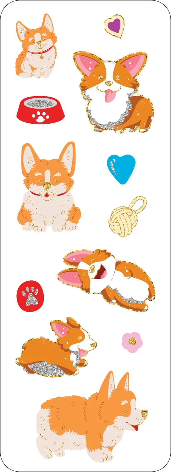 Peter Pauper Press Corgis Sticker Set klistremerker 65 stk holografisk