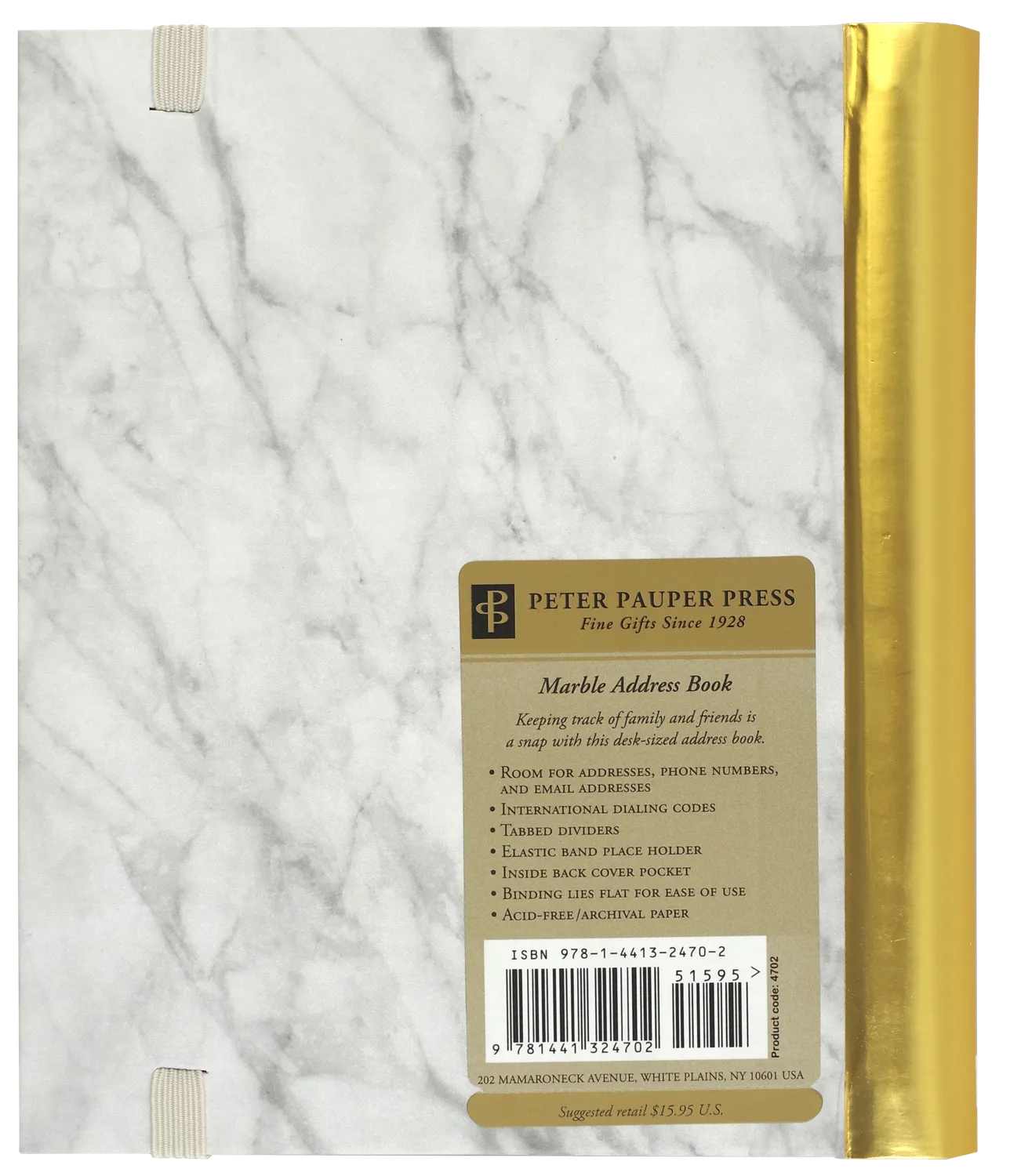 Peter Pauper Press Marble adressebok stor gull