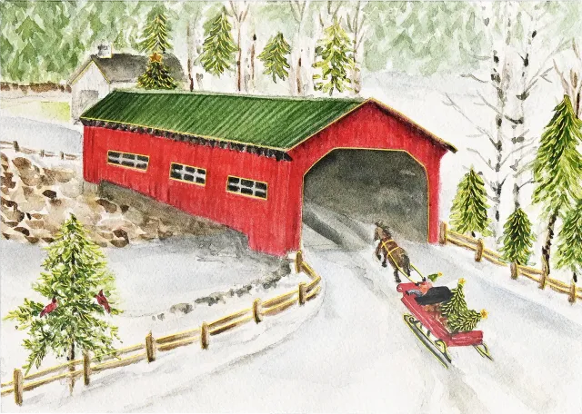 Peter Pauper Press Snowy Sleigh Ride Deluxe julekort 20-pk gull
