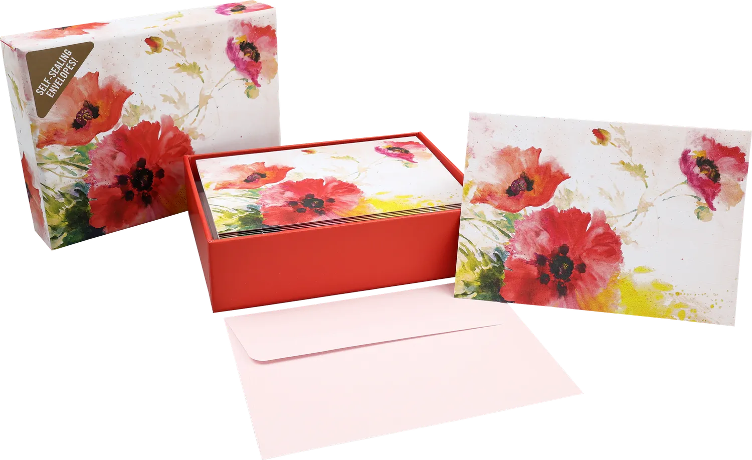 Peter Pauper Press Watercolor Poppies notatkort 14 stk med gullfolie