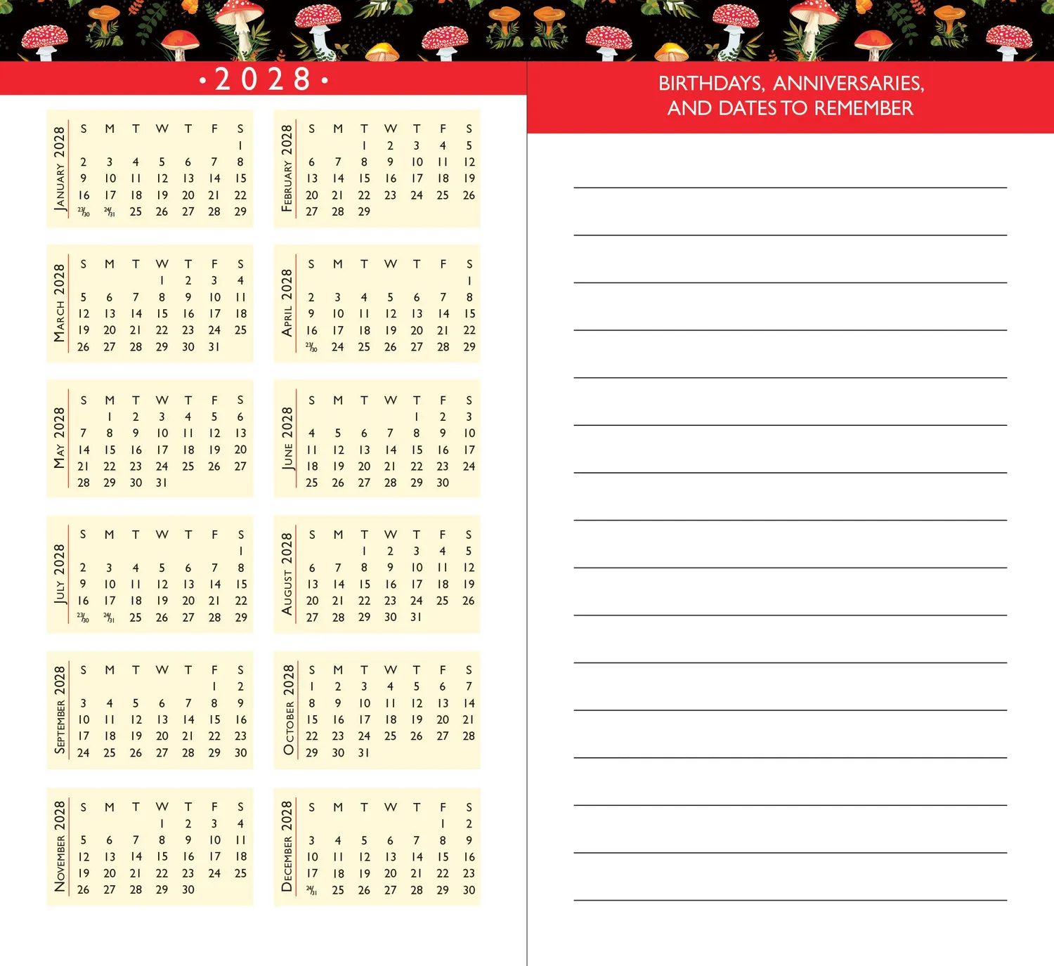 Peter Pauper Press Mushrooms lommeplanner 2026-2027 sopp