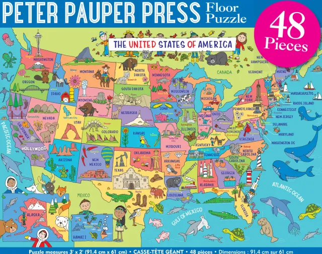 Peter Pauper Press USA Map gulvpuslespill 48 brikker barn