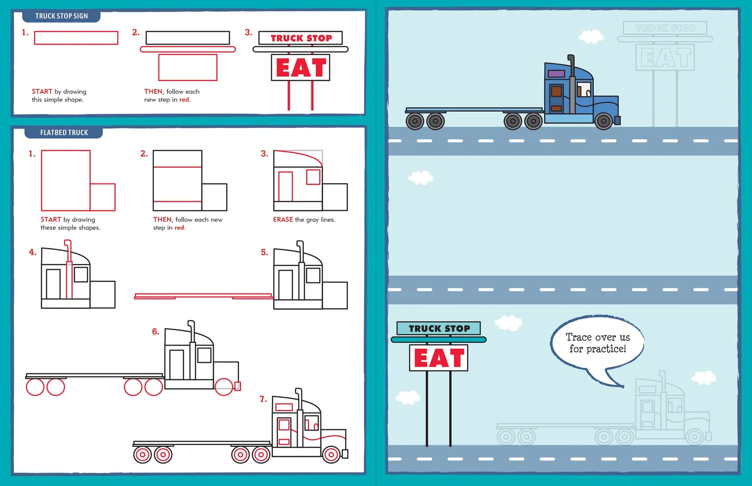 Learn to Draw Cars Trucks Trains tegnebok barn 48 sider