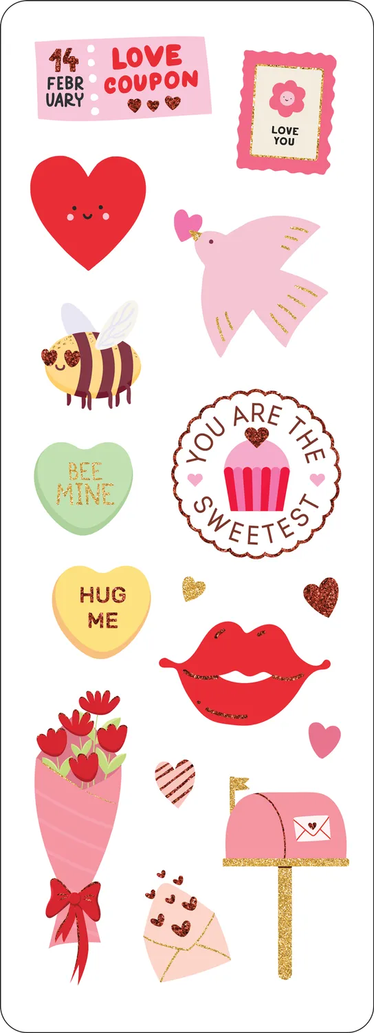 Peter Pauper Press Valentines klistremerker hjerter 90 stk folie