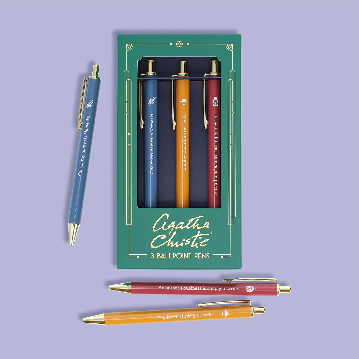 Agatha Christie Pen Set kulepenner 3 stk sitater