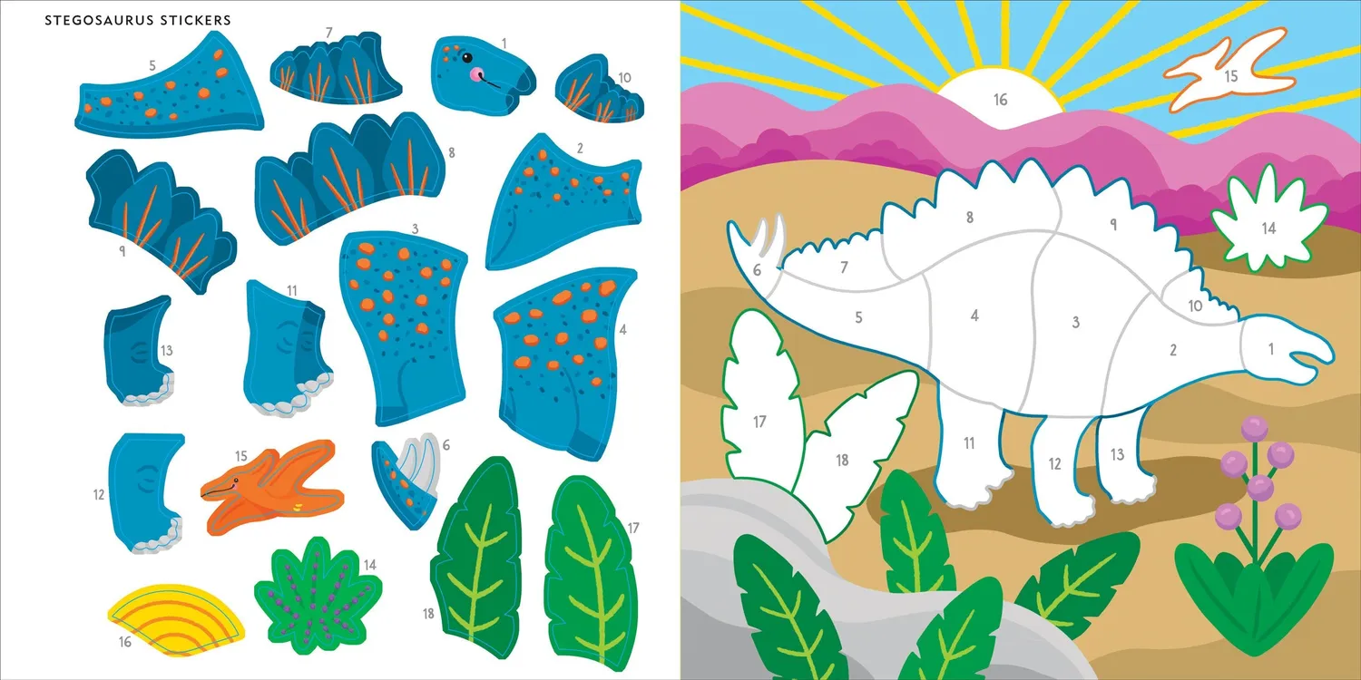 My First Color-by-Sticker Dinosaurs klistrebok 14 bilder