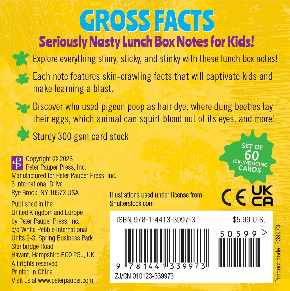 Peter Pauper Press Gross Facts Lunch Box Notes matpakkelapper 60 kort