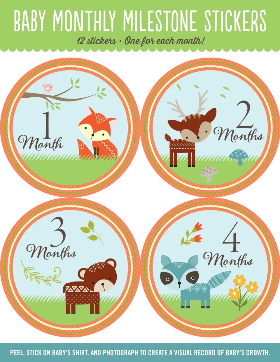 Peter Pauper Press Woodland Friends klistremerker baby 12-pakning