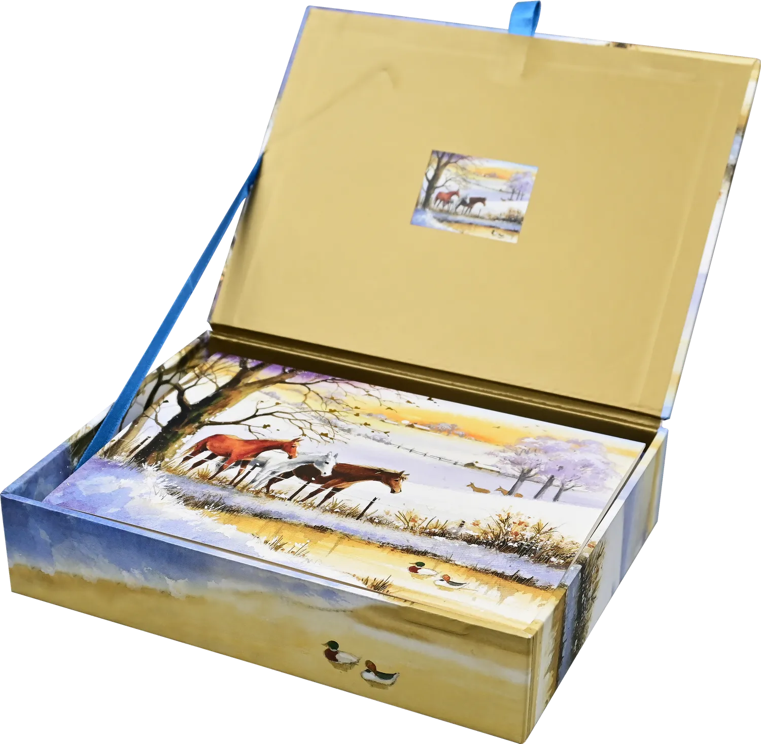 Peter Pauper Press Horses in Winter julekort 20 stk gullfolie