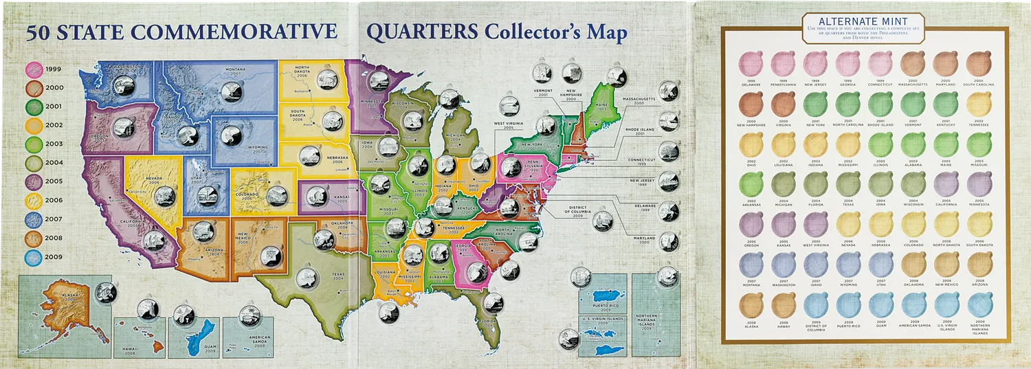 Peter Pauper Press 50 State Quarters samlekart 112 mynter