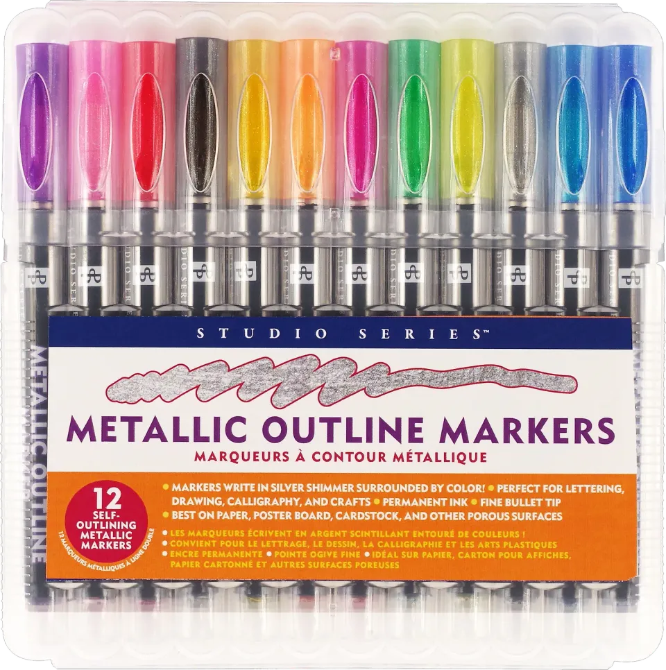 Studio Series Metallic Outline Markers tusjer 12 stk sølv