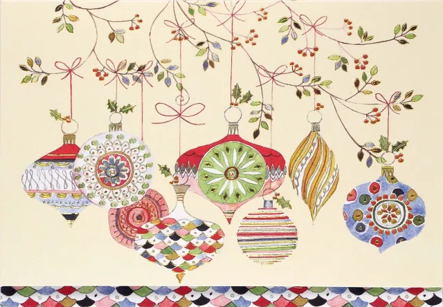 Peter Pauper Press Watercolor Ornaments julekort 20-pk liten gullfolie
