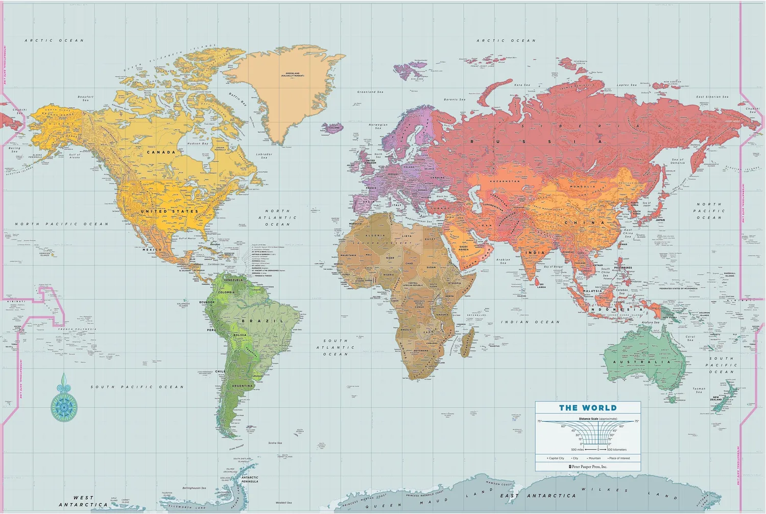 Peter Pauper Press Oversized World Wall Map veggkart laminert