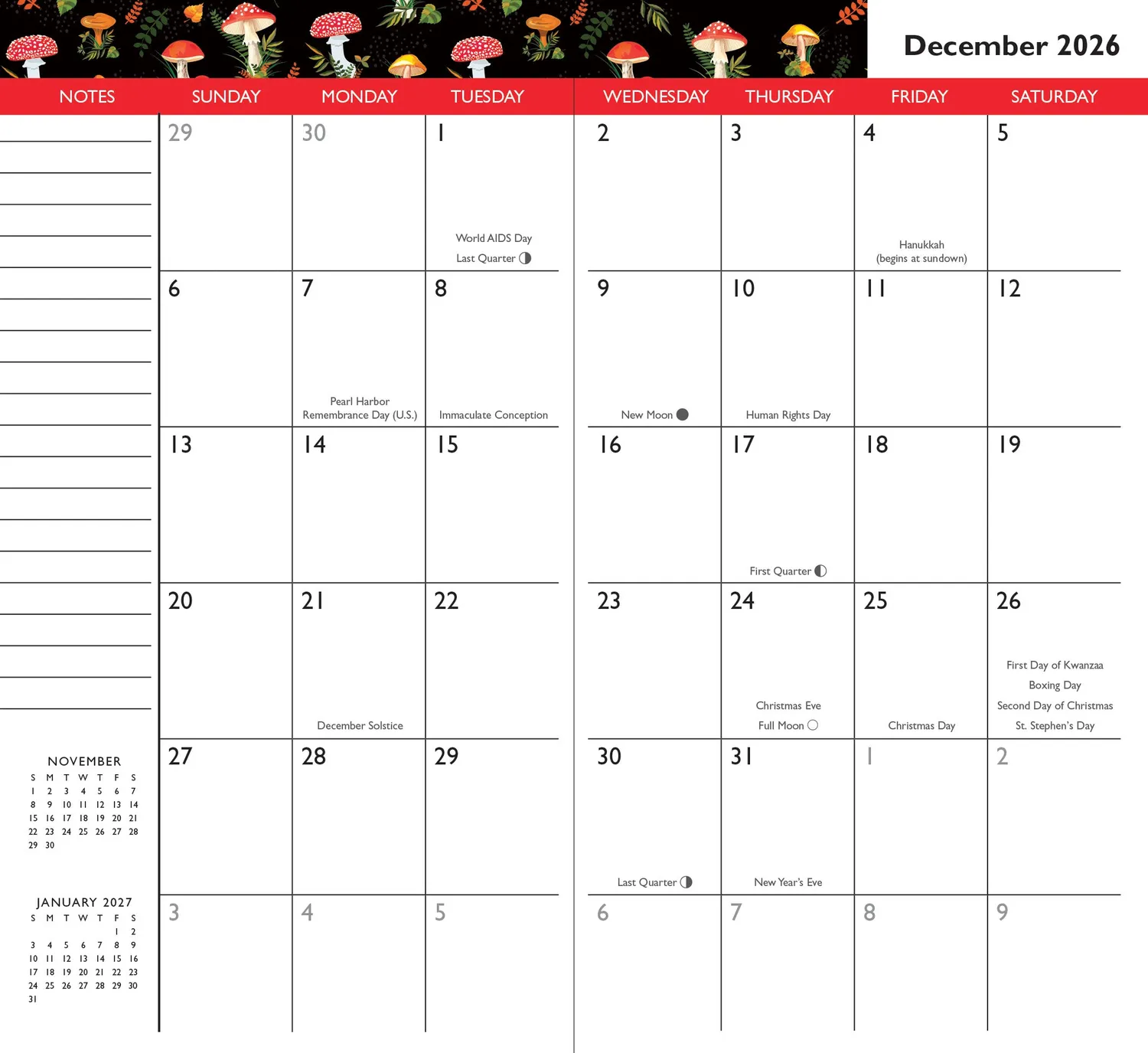 Peter Pauper Press Mushrooms lommeplanner 2026-2027 sopp