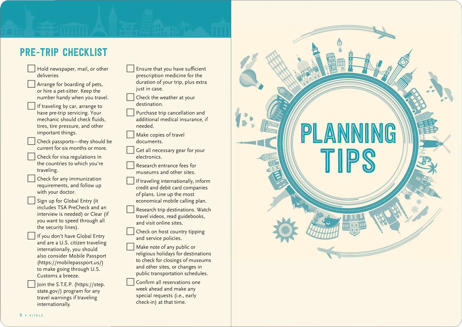 Peter Pauper Press Travel Checklist reisejournal 14 dager