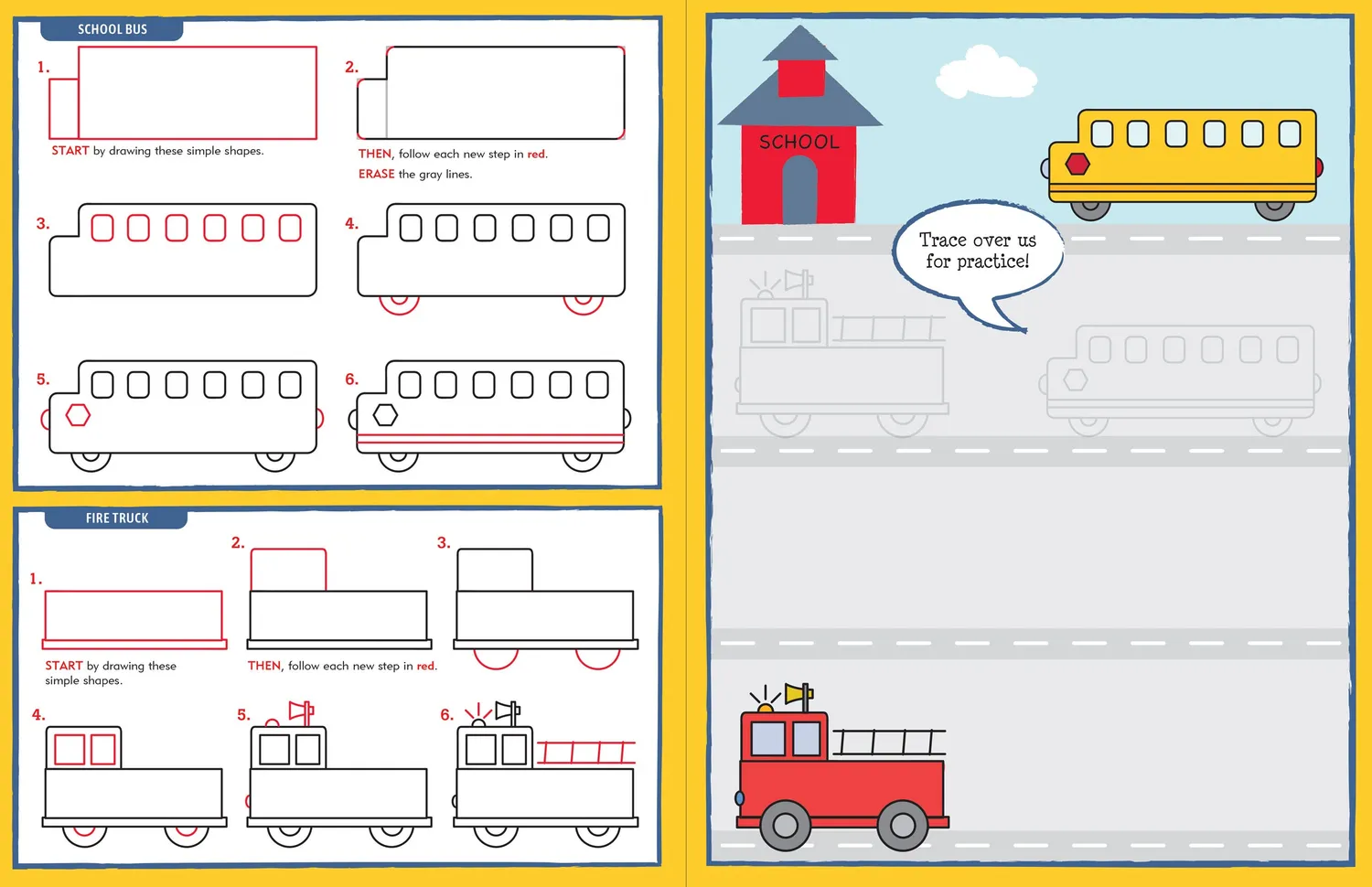 Learn to Draw Cars Trucks Trains tegnebok barn 48 sider