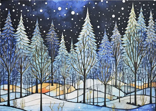 Peter Pauper Press Winter Nightfall julekort 20 stk gullfolie