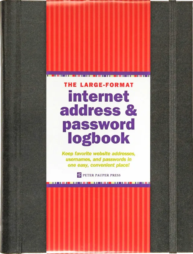 Peter Pauper Press Large-Format Internet Address Password Logbook passordbok svart