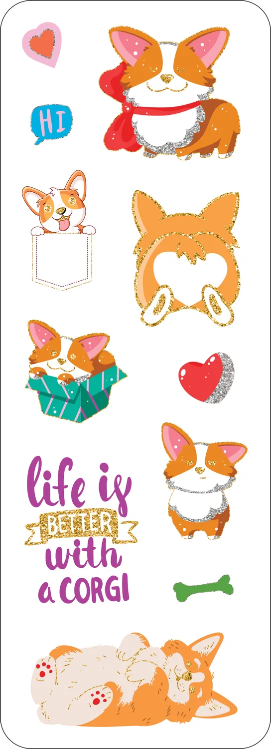 Peter Pauper Press Corgis Sticker Set klistremerker 65 stk holografisk