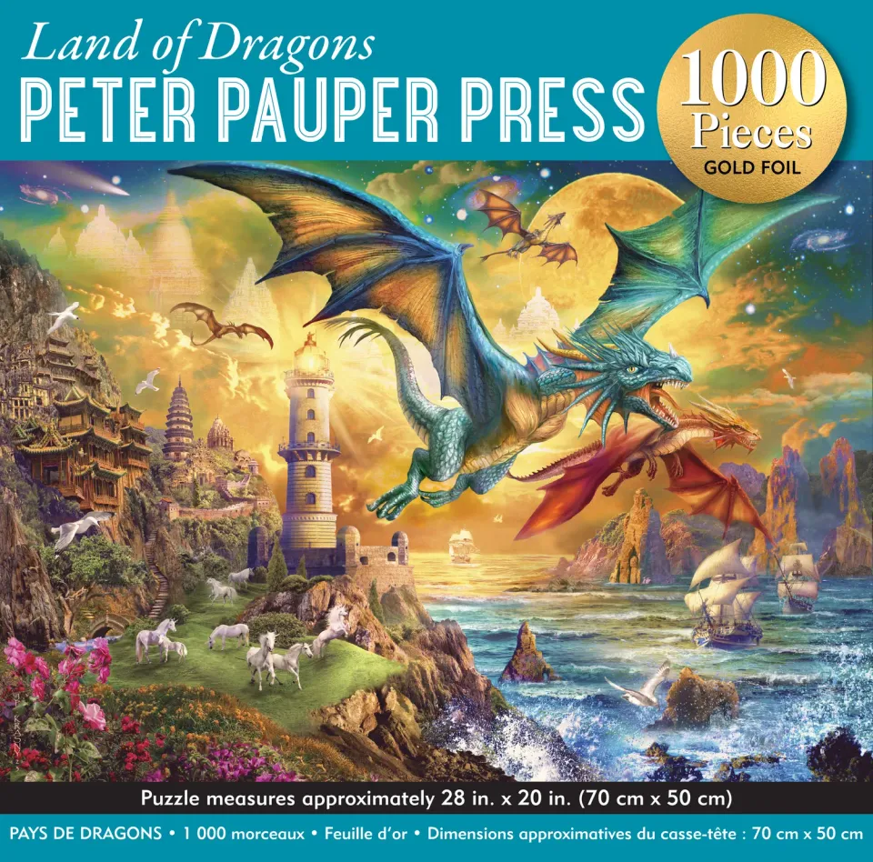Peter Pauper Press Land of Dragons puslespill 1000 gullfolie