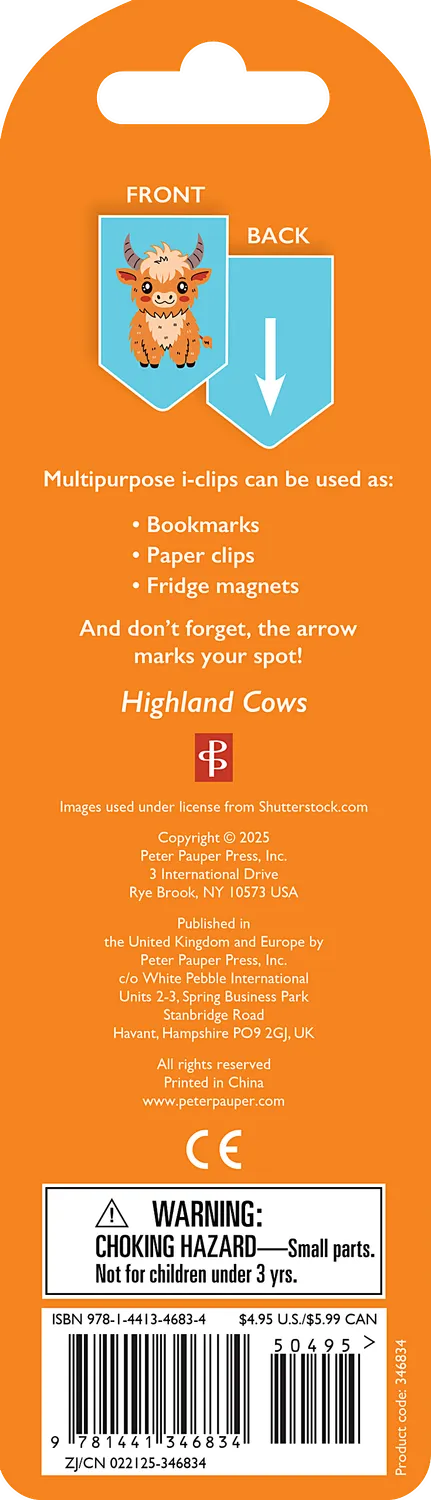 Peter Pauper Press Highland Cows i-clips bokmerker 8 stk