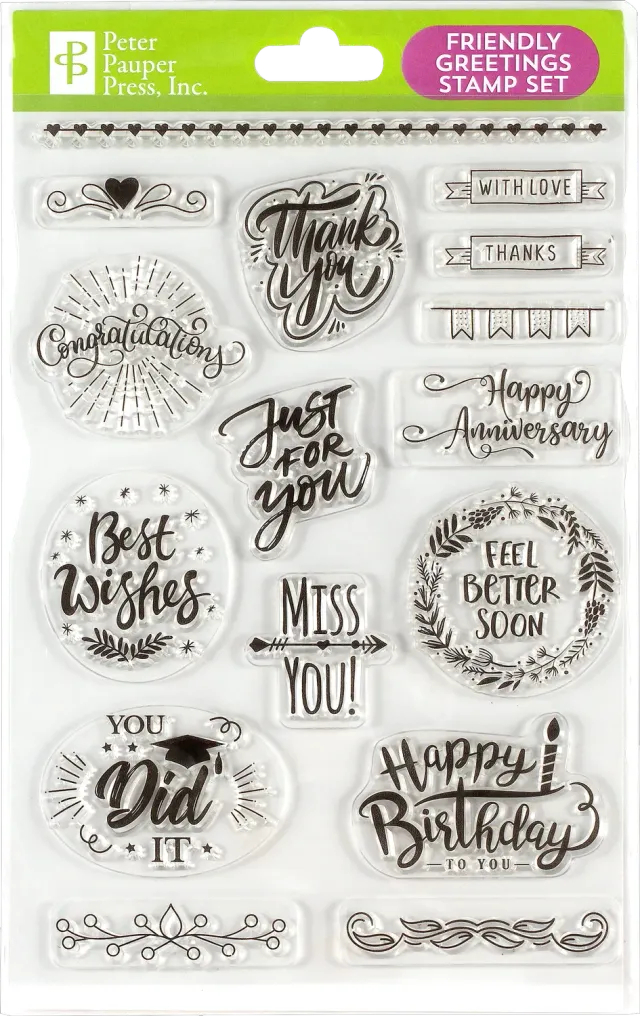 Peter Pauper Press Friendly Greetings stempelsett 16 stk silikon