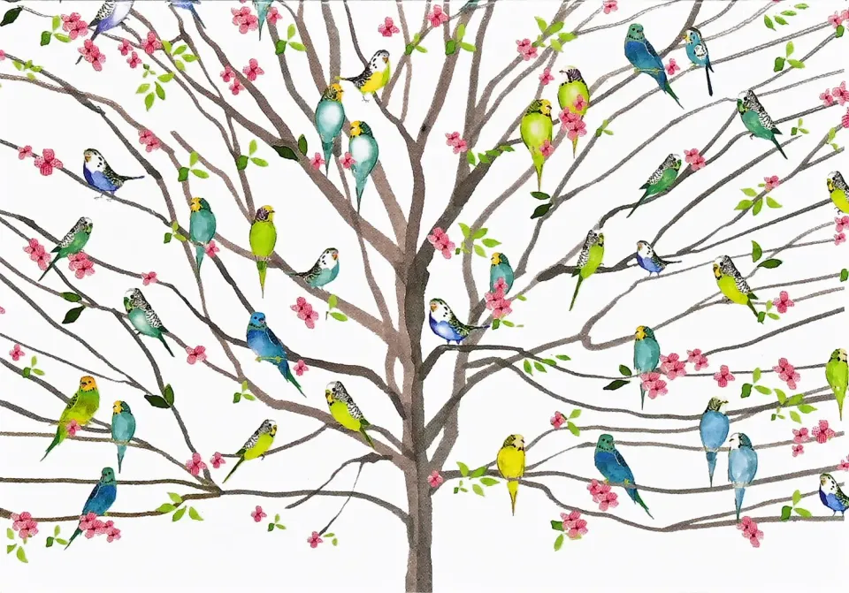 Peter Pauper Press Tree of Budgies notatkort 14-pk