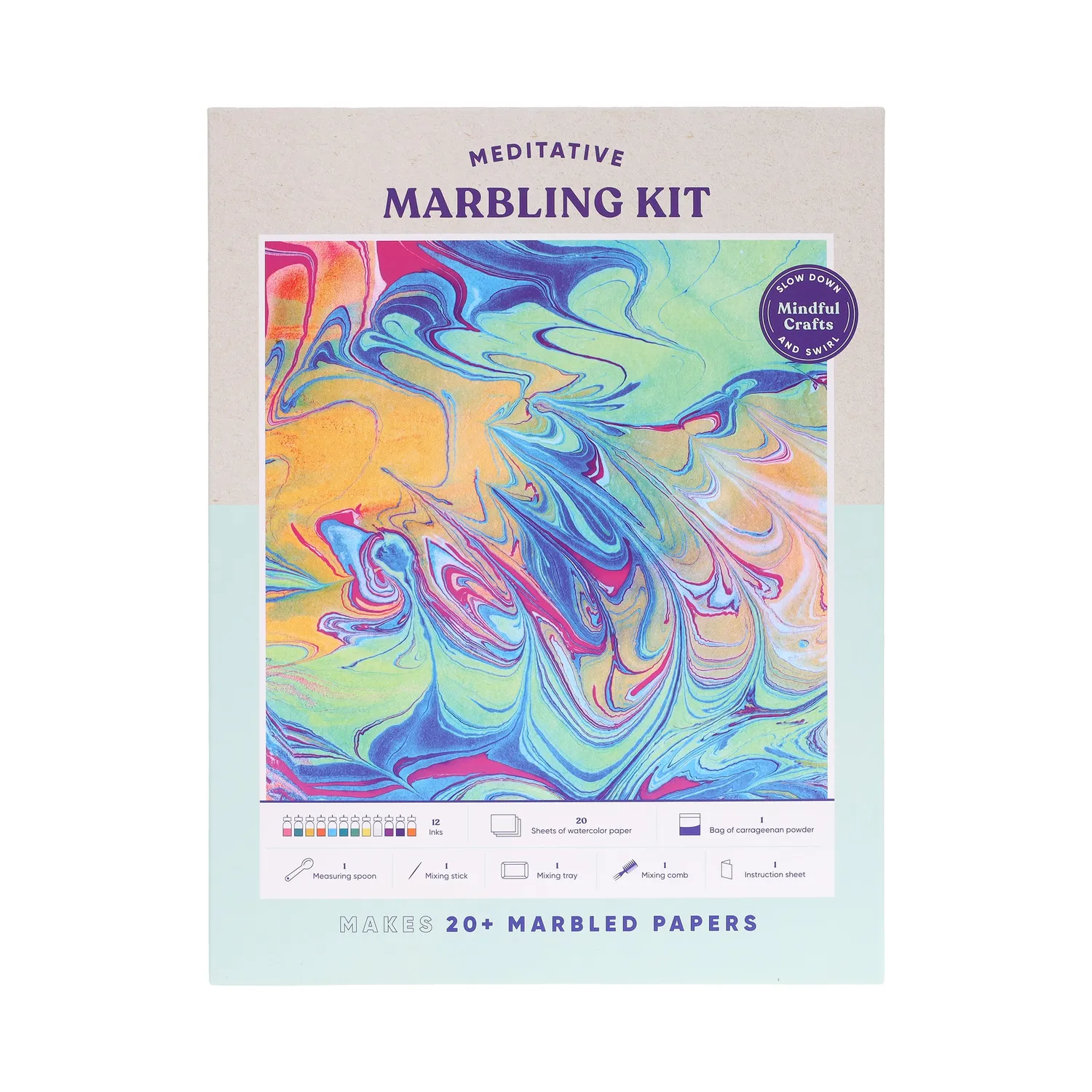 Mindful Crafts Meditative Marbling Kit marmoreringssett 12 farger