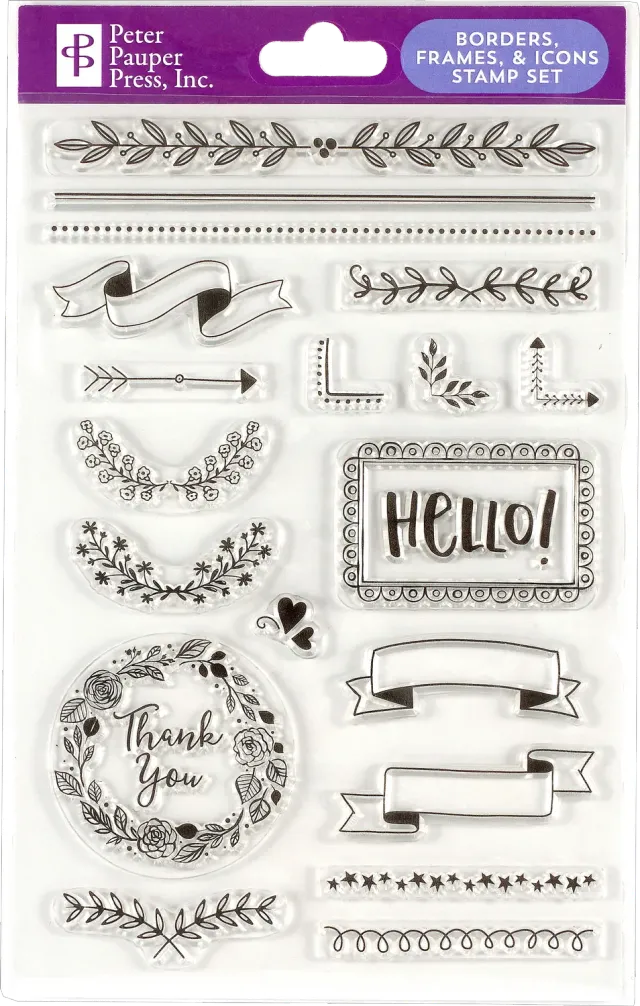 Peter Pauper Press Borders Frames Icons stempelsett 19 stk